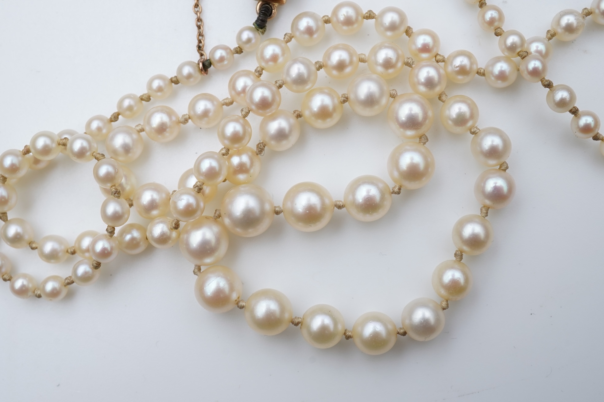 Two cultured pearl necklaces, mid 20th century
